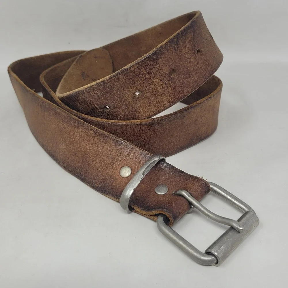 American Eagle Outfitters Belt 36 Brown Leather Distressed Rugged Industrial